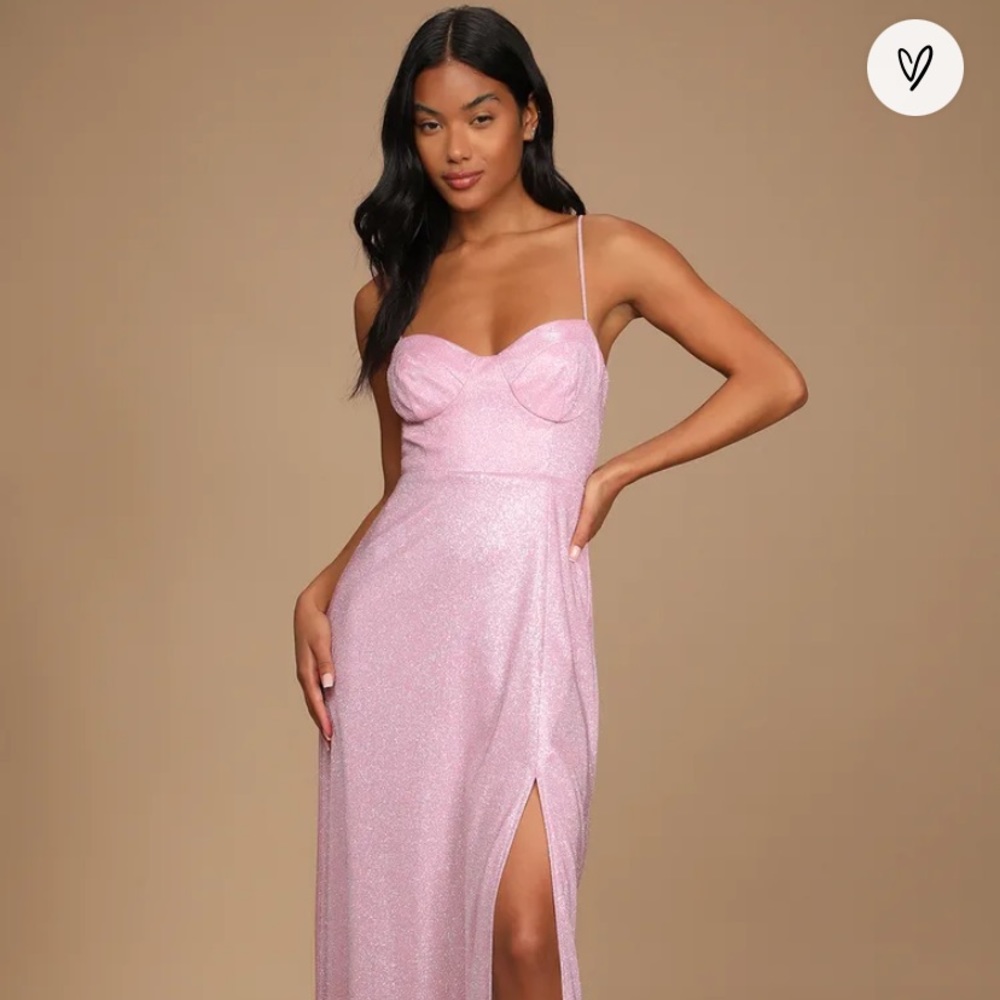 Lulus Lucky For You Pink Glitter Bustier Maxi Dress